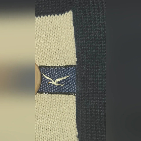 Faconnable Men's Crewneck Sweater - Navy and Cream Stripes B3 - Picture 3 of 5